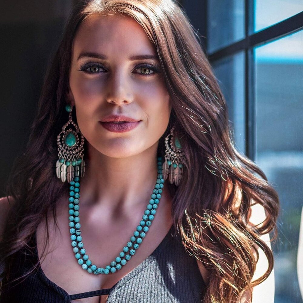 Long Turquoise Tiger Eye Beads Endless Necklaces Handmade Jewelry for Women 47.5 - Picture 3 of 7